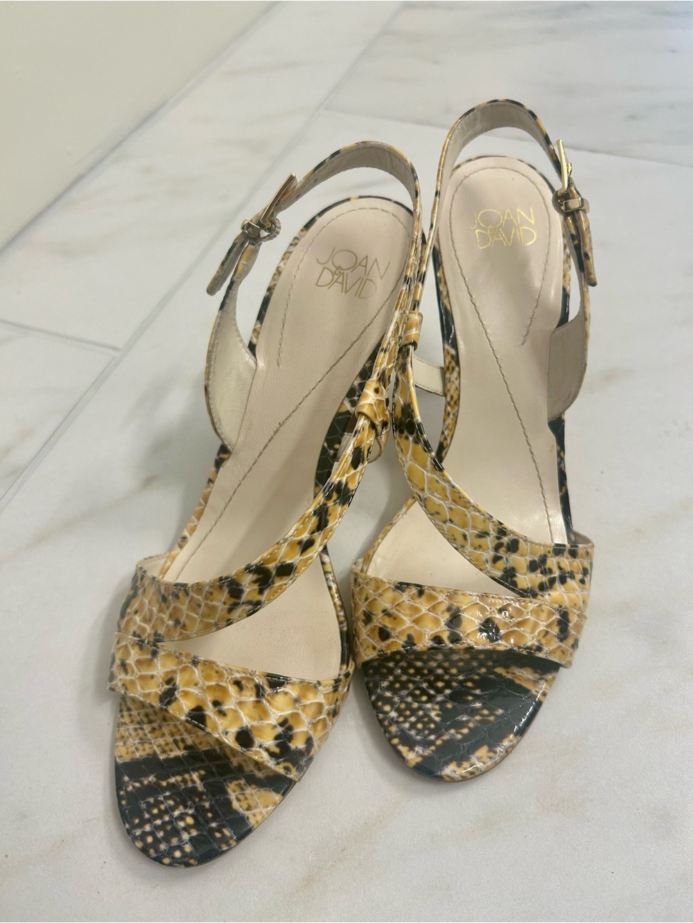Joan & David Tan Snake-Print Slingback Heels